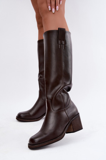 botas altas forradas com salto na cor castanha Perrisa 2