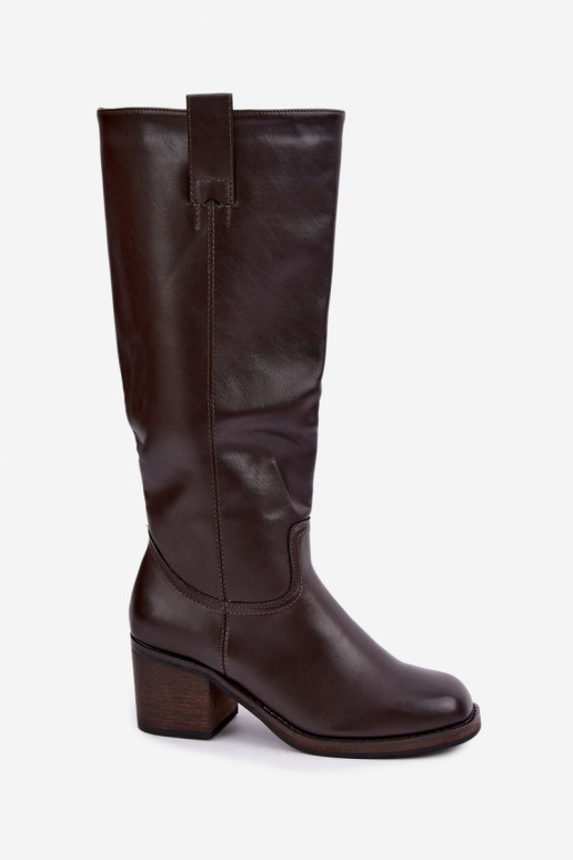 botas altas forradas com salto na cor castanha Perrisa