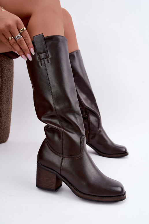 botas altas forradas com salto na cor castanha Perrisa