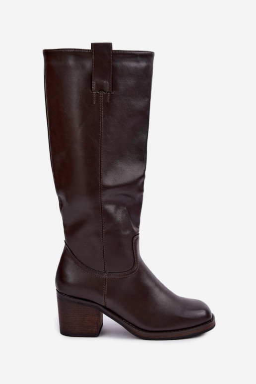 botas altas forradas com salto na cor castanha Perrisa