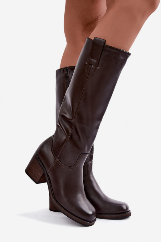 botas altas forradas com salto na cor castanha Perrisa