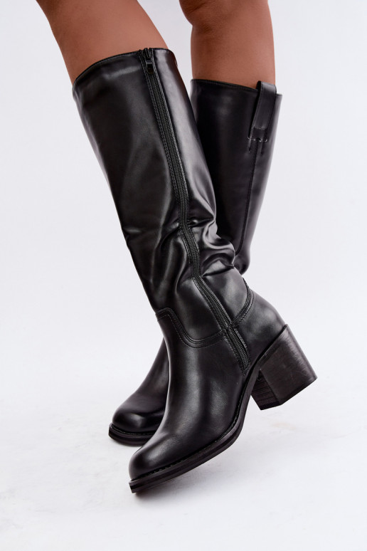 botas altas forradas com salto na cor preta Perrisa