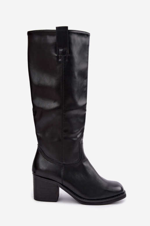 botas altas forradas com salto na cor preta Perrisa