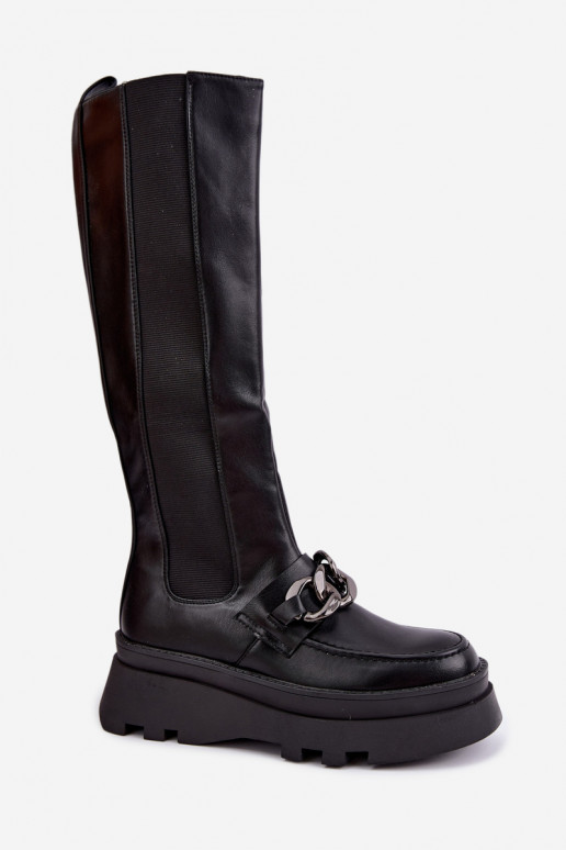 botas altas forradas com plataforma e correntes na cor preta Koraia