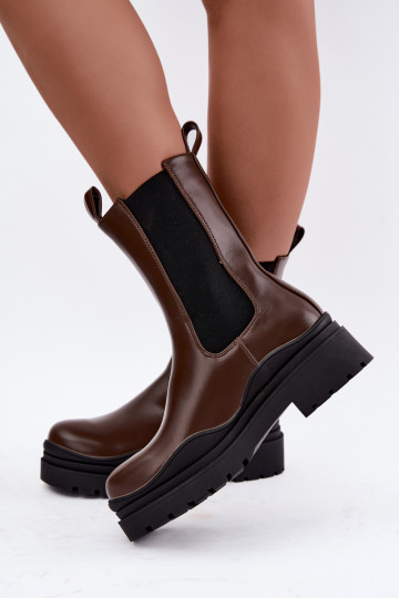 botins elegantes forrados com plataforma na cor castanha Rissana 2