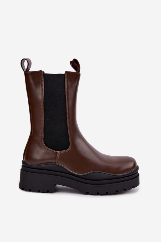 botins elegantes forrados com plataforma na cor castanha Rissana