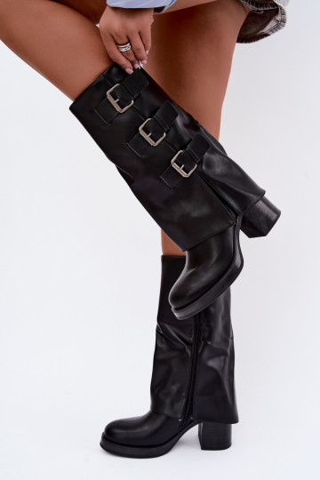 Botas longas pretas quentes com fivelas Astrella