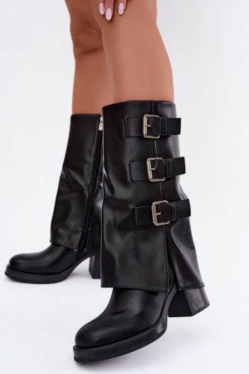 Botas longas pretas quentes com fivelas Astrella 2