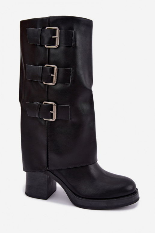 Botas longas pretas quentes com fivelas Astrella