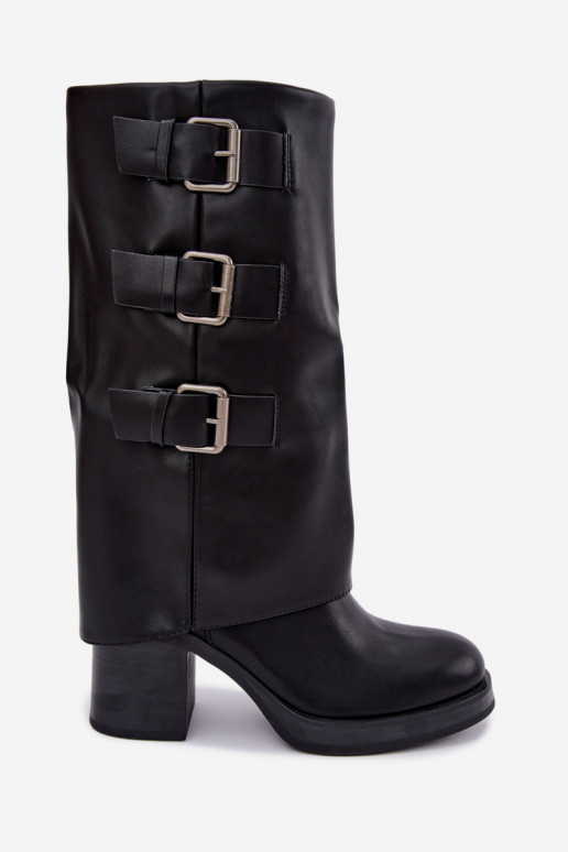 Botas longas pretas quentes com fivelas Astrella