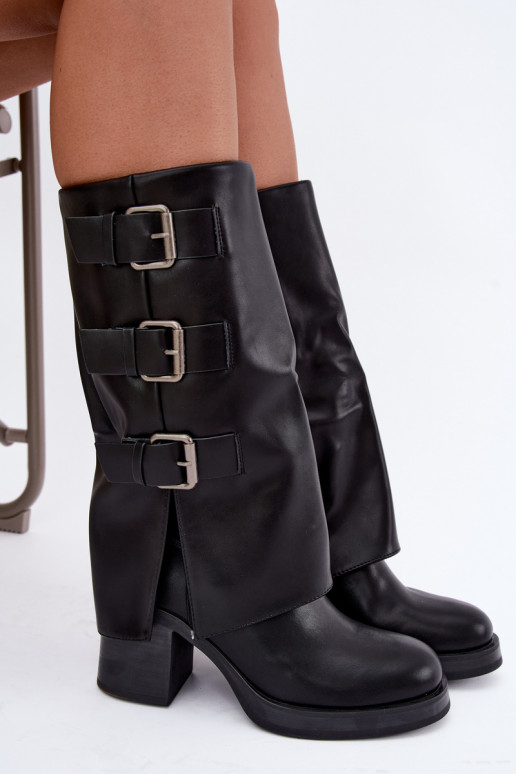 Botas longas pretas quentes com fivelas Astrella
