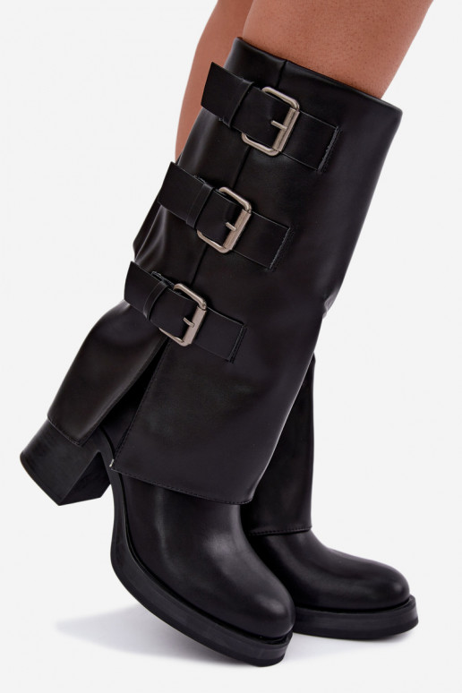 Botas longas pretas quentes com fivelas Astrella