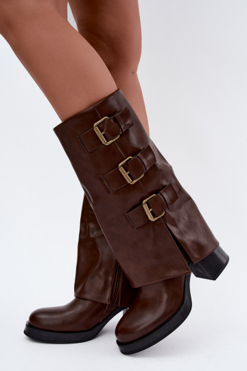 Botas longas castanhas quentes com fivelas Astrella