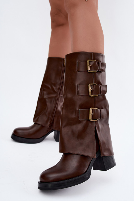 Botas longas castanhas quentes com fivelas Astrella