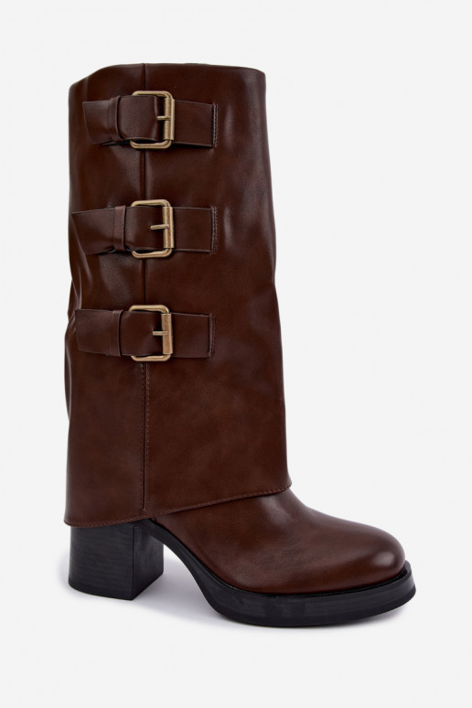 Botas longas castanhas quentes com fivelas Astrella