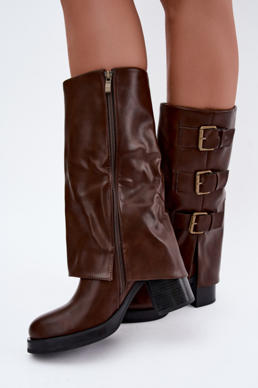 Botas longas castanhas quentes com fivelas Astrella