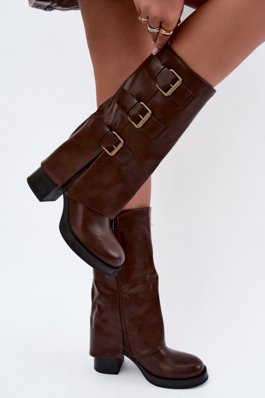 Botas longas castanhas quentes com fivelas Astrella