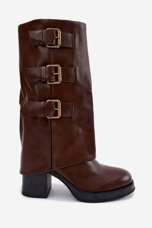 Botas longas castanhas quentes com fivelas Astrella