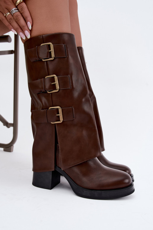 Botas longas castanhas quentes com fivelas Astrella