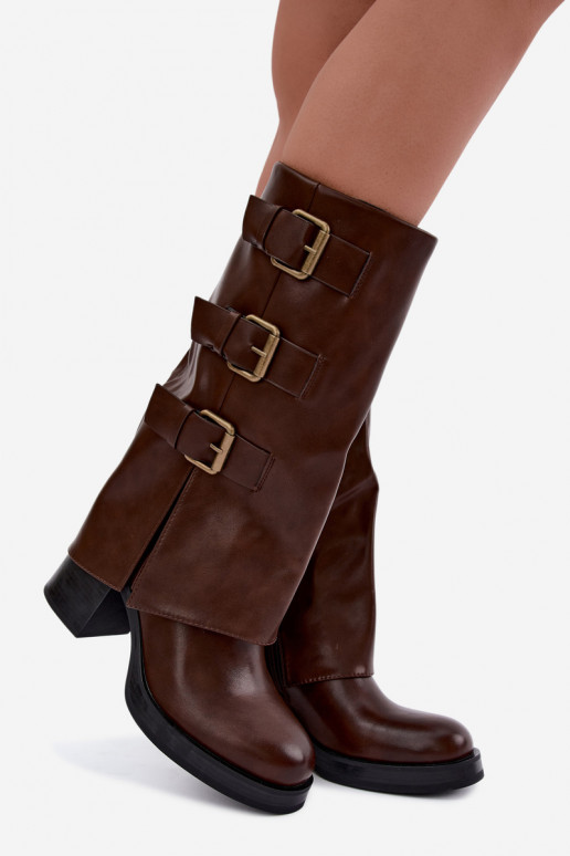 Botas longas castanhas quentes com fivelas Astrella