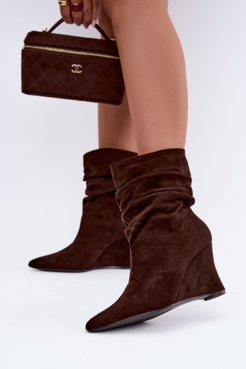 Botins castanhos enrugados com plataforma Thalene 2