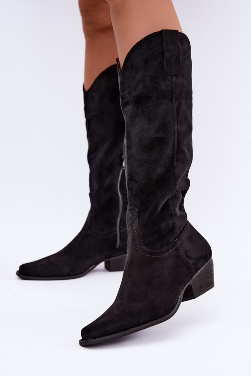 Botas de cowboy pretas de cano alto com salto baixo Grisel
