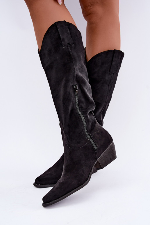 Botas de cowboy pretas de cano alto com salto baixo Grisel