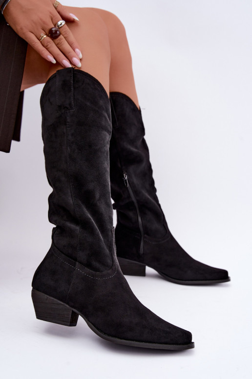 Botas de cowboy pretas de cano alto com salto baixo Grisel