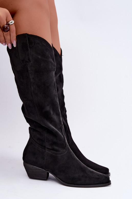 Botas de cowboy pretas de cano alto com salto baixo Grisel