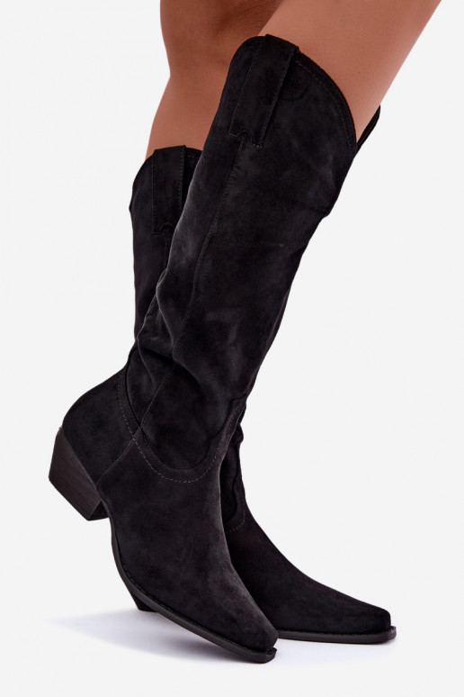 Botas de cowboy pretas de cano alto com salto baixo Grisel