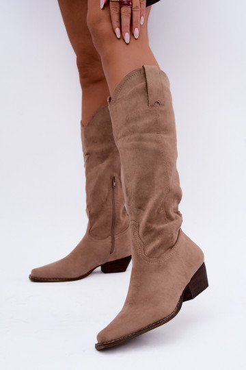 Botas de cowboy bege de cano alto com salto baixo Grisel