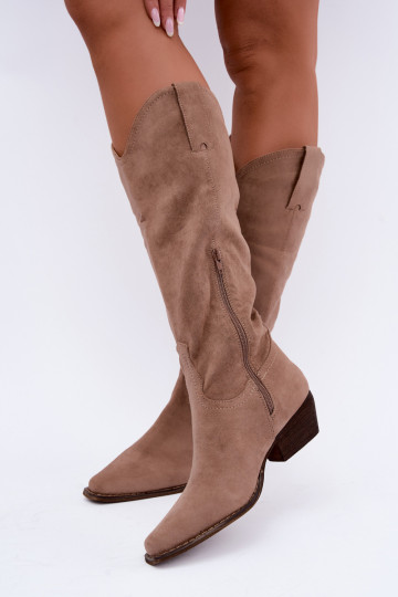 Botas de cowboy bege de cano alto com salto baixo Grisel 2