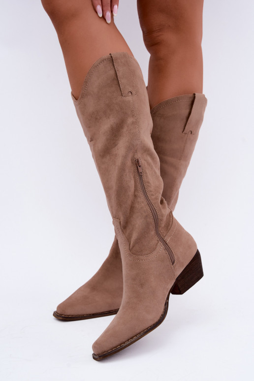 Botas de cowboy bege de cano alto com salto baixo Grisel