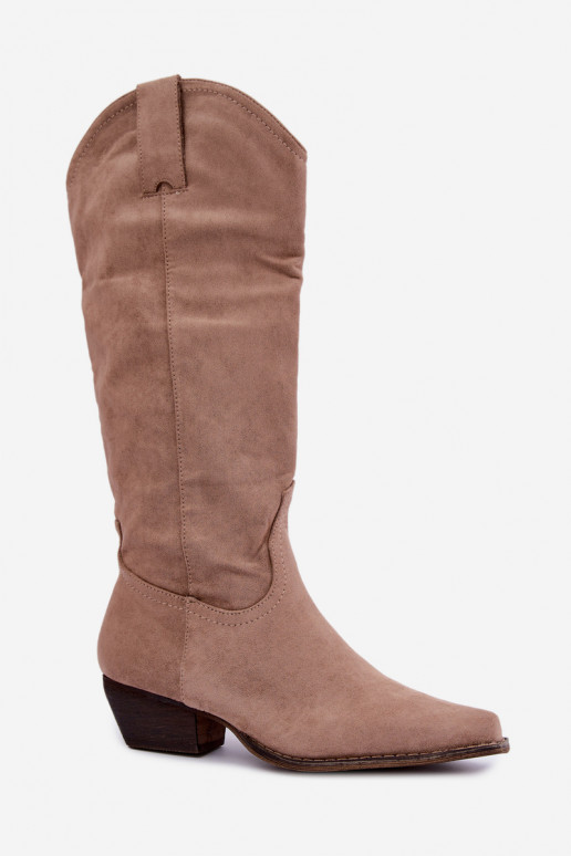 Botas de cowboy bege de cano alto com salto baixo Grisel