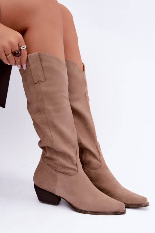 Botas de cowboy bege de cano alto com salto baixo Grisel
