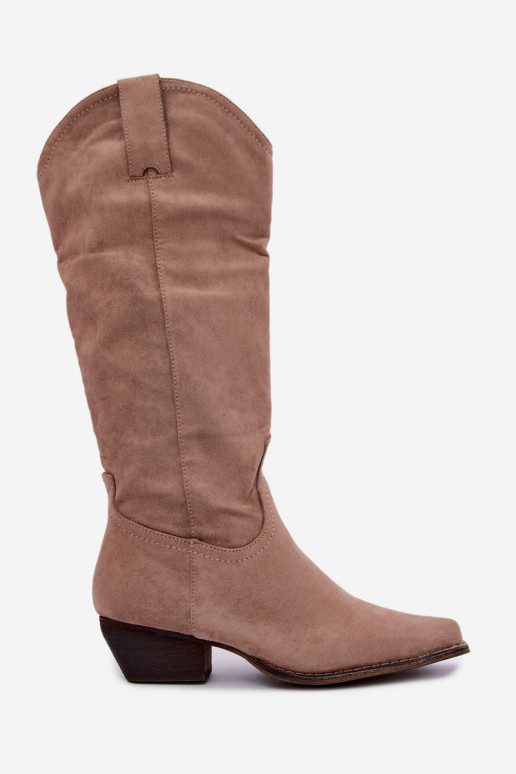 Botas de cowboy bege de cano alto com salto baixo Grisel
