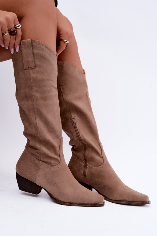 Botas de cowboy bege de cano alto com salto baixo Grisel