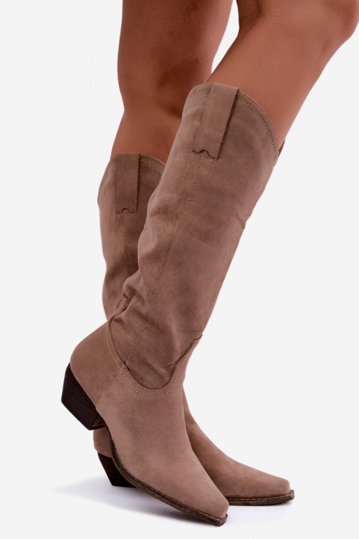 Botas de cowboy bege de cano alto com salto baixo Grisel