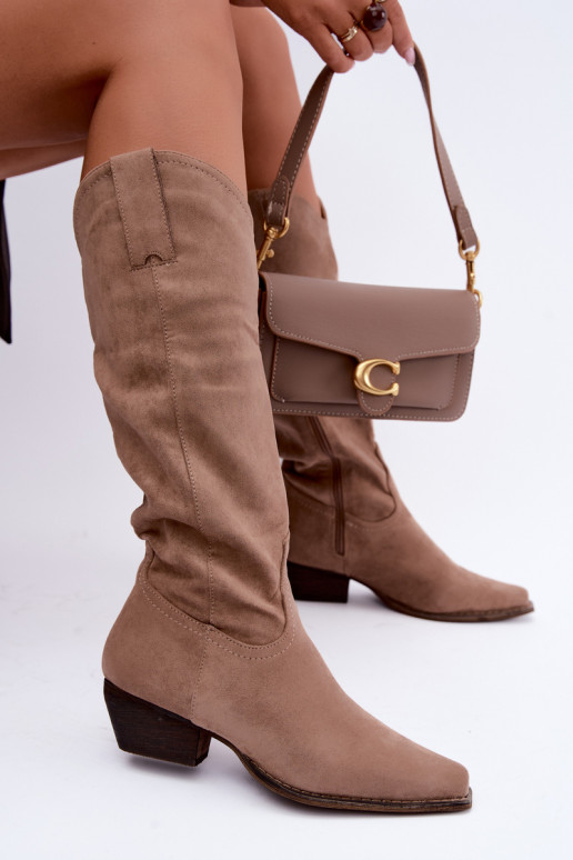 Botas de cowboy bege de cano alto com salto baixo Grisel