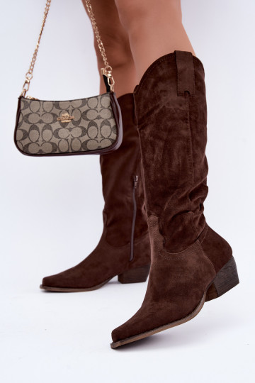 Botas de cowboy de chocolate de cano alto com salto baixo Grisel