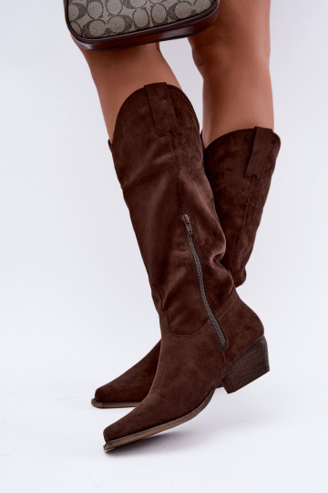 Botas de cowboy de chocolate de cano alto com salto baixo Grisel 2