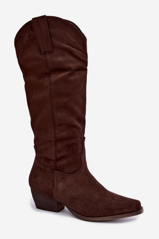 Botas de cowboy de chocolate de cano alto com salto baixo Grisel