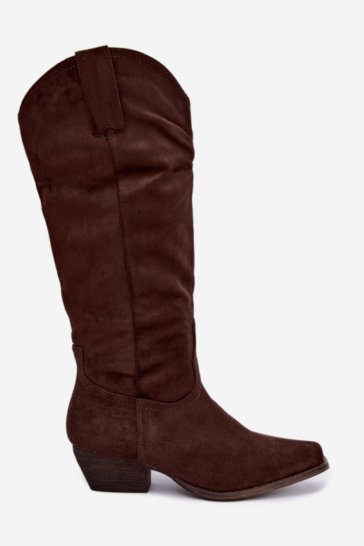Botas de cowboy de chocolate de cano alto com salto baixo Grisel