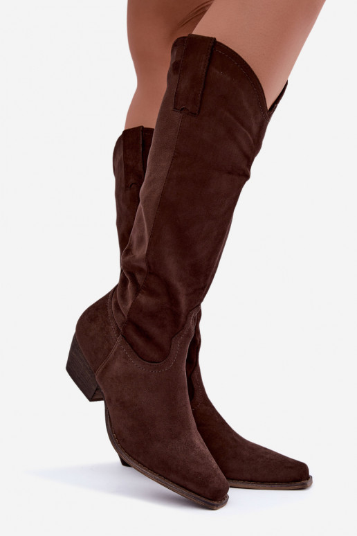 Botas de cowboy de chocolate de cano alto com salto baixo Grisel
