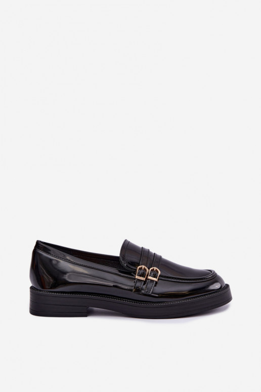 Mocassins pretos femininos com tiras Perline
