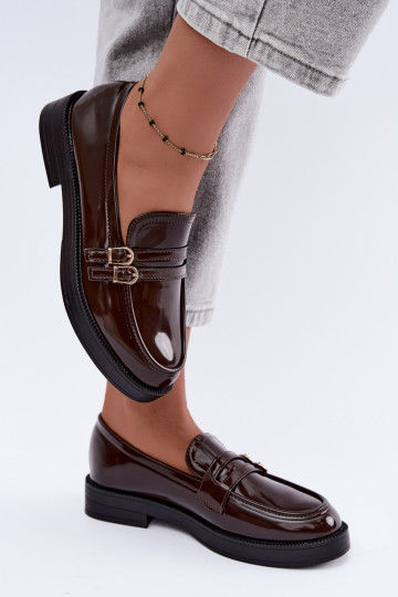Mocassins de chocolate femininos com tiras Perline