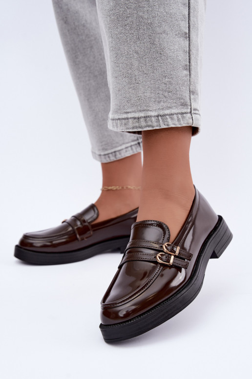 Mocassins de chocolate femininos com tiras Perline