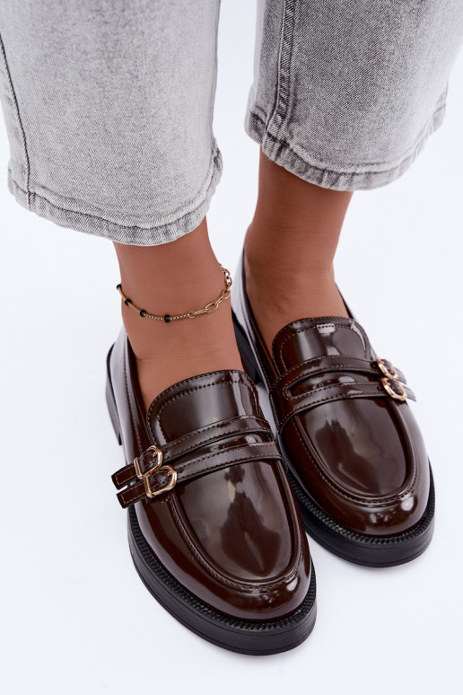 Mocassins de chocolate femininos com tiras Perline