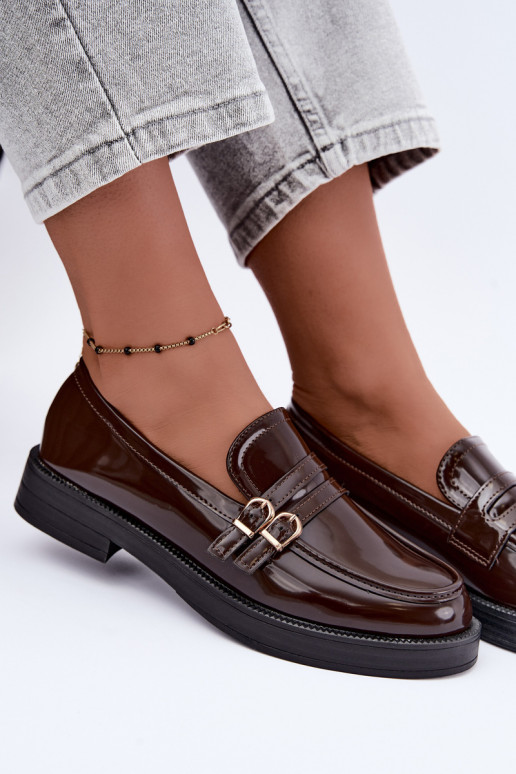 Mocassins de chocolate femininos com tiras Perline