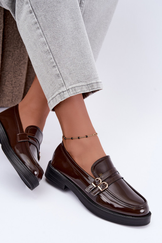 Mocassins de chocolate femininos com tiras Perline